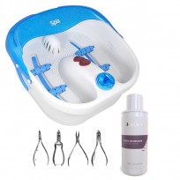 Kit Pedicuría Hidro Masajeador de Pies Calorico + Set de Alicates Thuya + Liquido Ablandador Fuerte Dr. Duval