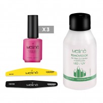 Set 3 Esmaltes Semipermanente + Removedor + Limas Meline